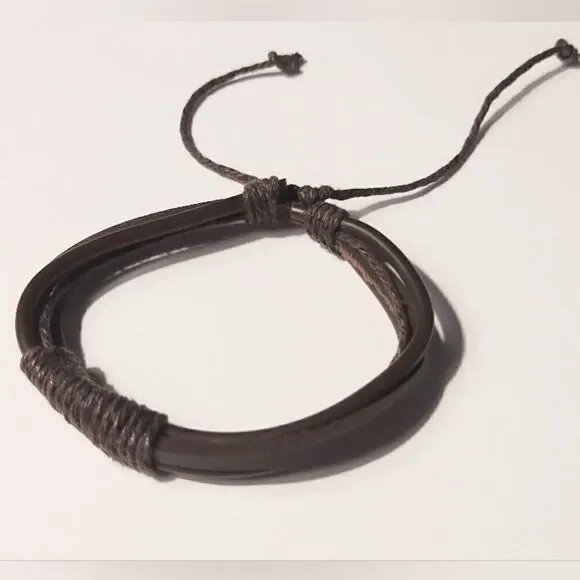 Men's bracelet‎ leather braided layered brown new d78