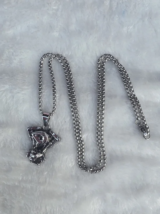Silver-tone Motorcycle Engine Pendant Necklace