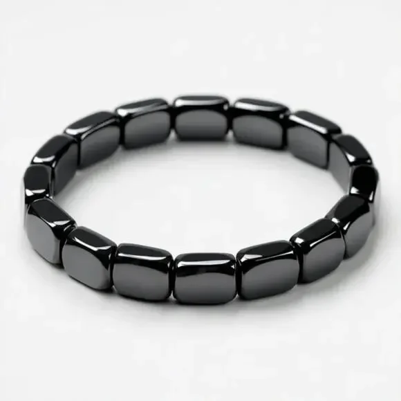 NIB Hemios Hematite Bracelet for Men Metallic Black Stone Size M - 1
