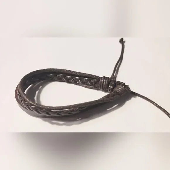 Men's bracelet leather braided‎ layered brown new d50