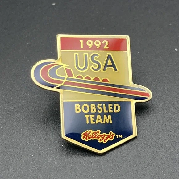 1992 Albertville‎ Winter Olympics Kellogg's Team USA Bobsled Lapel Hat Pin