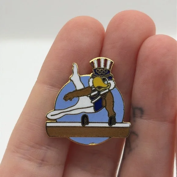 1984 Los Angeles Olympics Sam The Eagle Pommel Horse Event‎ Lapel Hat Pin