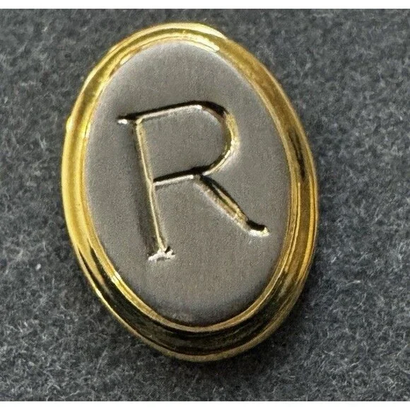 Vintage Stafford Tie Tack Initial R Gold And Silver Two Tone Oval New Never Worn