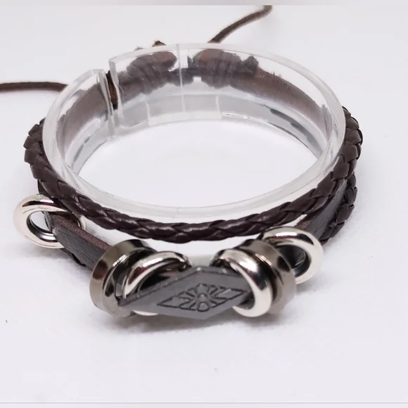 Men's Bracelet Leather Layered‎ Braided Brown Jewelry New f16