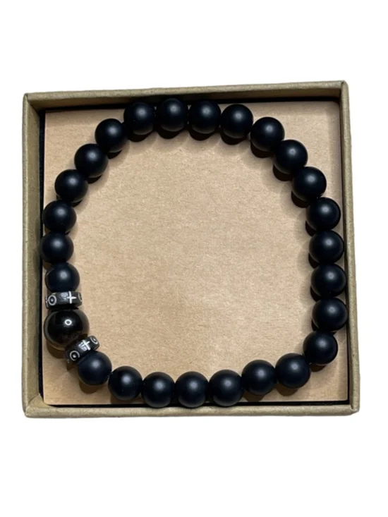 Natural Black Oynx Tiger Stone Christian Cross Bracelet