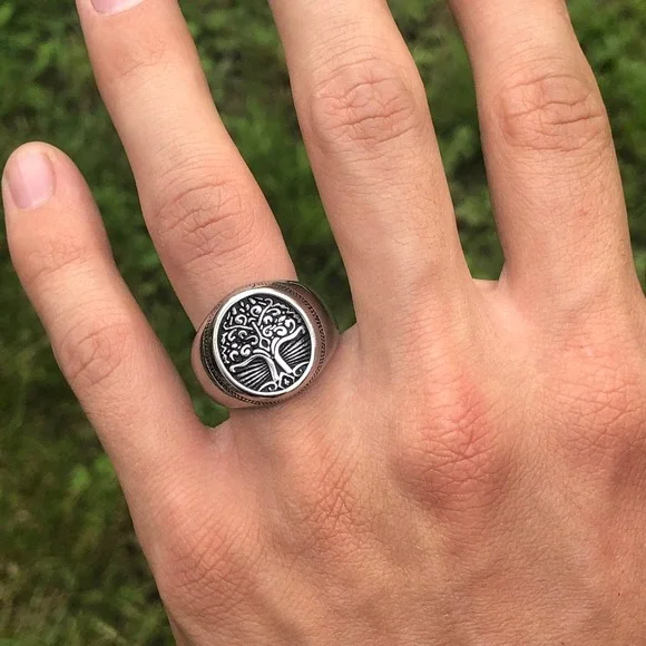 Size 12 Mens Tree of Life Ring, Celtic Ring, Silver Tree Ring, Religious Stain