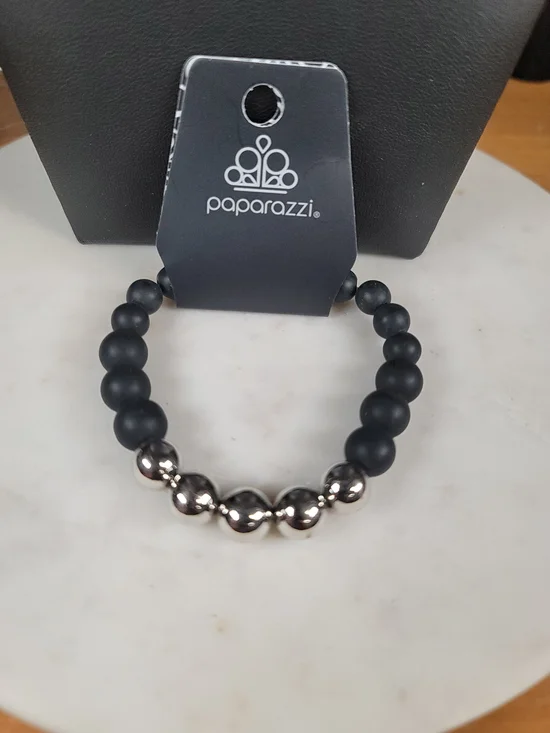 Paparazzi Black Matte and Silver Accent Beaded Bracelet