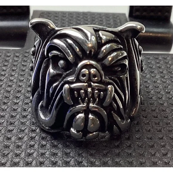 Biker skull ring bulldog stainless steel big size 12 men's EUC