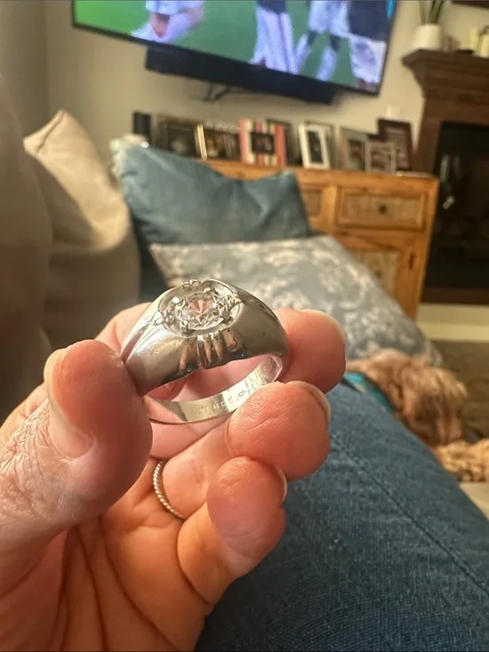 Sterling Silver Men’s Ring with Clear Center Stone