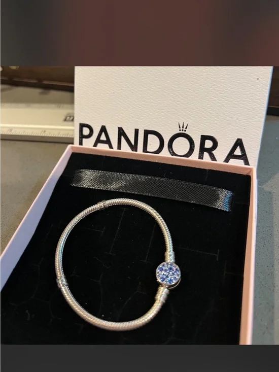 Pandora Silver blue  CZ Accent Cuff and Beaded Bracelet!