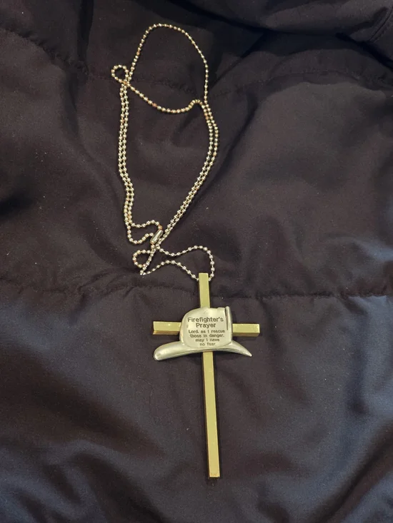 Firefighter Prayer Cross Necklace - Gold Tone