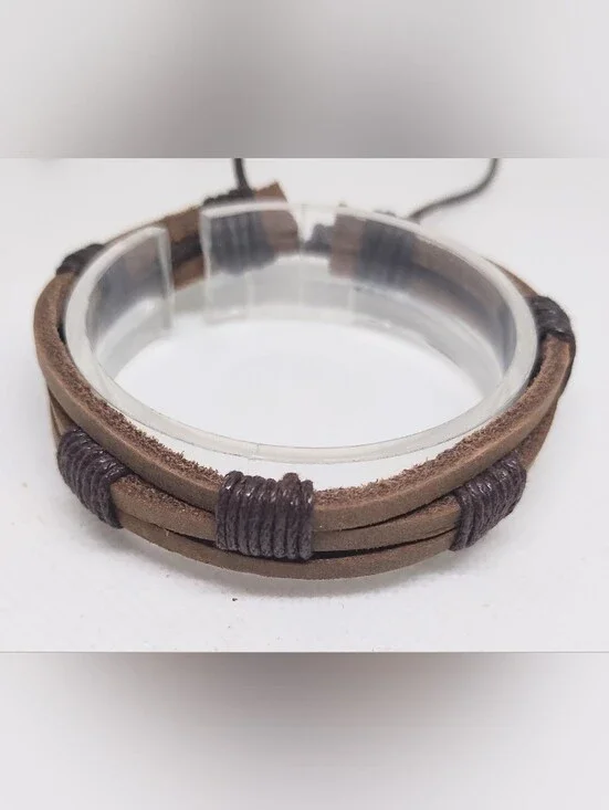 Men's Bracelet Leather Cord Brown New Jewelry G16