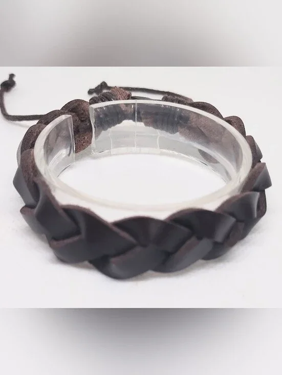Men's Braided Leather Bracelet - Dark Brown New Jewelry G16