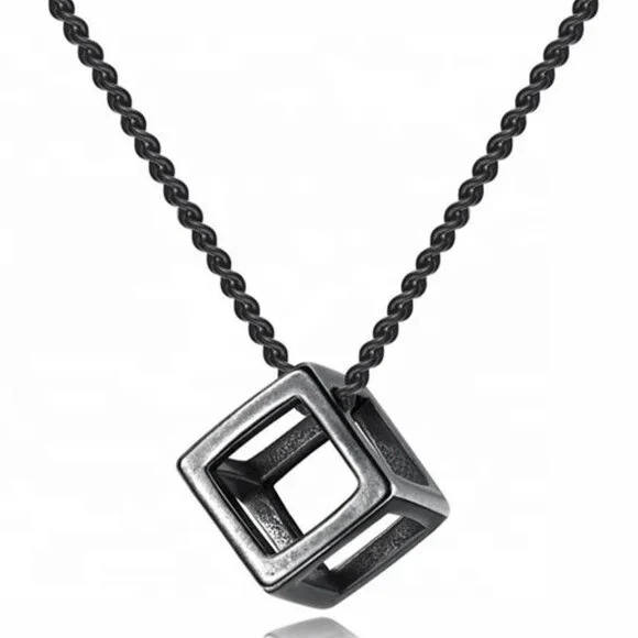 ❤️NEW TUNGSTEN SQUARE HOLLOW BOX CUBE PENDANT NECKLACE, N90201P156