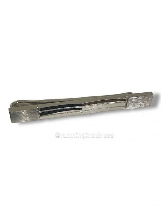 Vintage Nina Ricci Paris Silver Tie Clip 1980s Men's Geometric Tie Bar Clasp