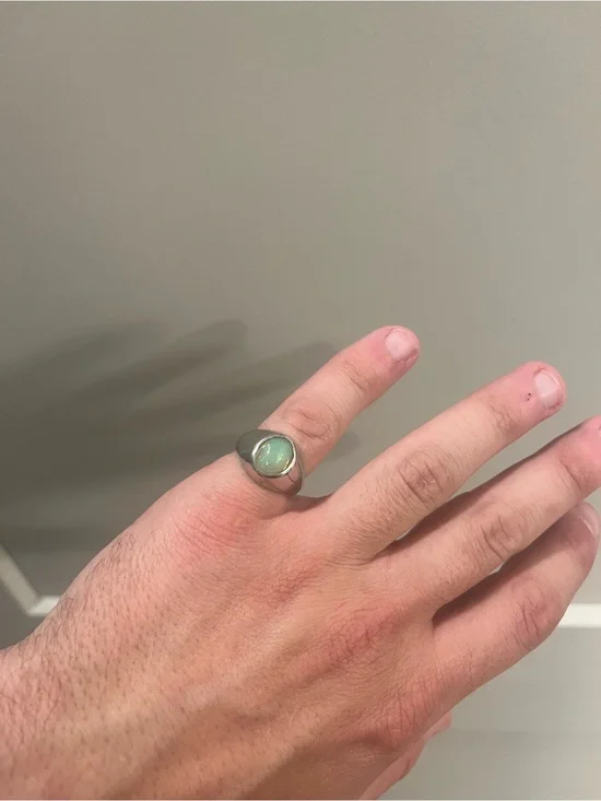 Men's Silver Signet Ring with Green Stone