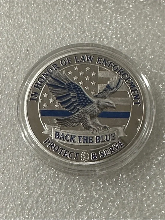 Back The Blue Commemorative Eagle Challenge Coin - Silver & Blue