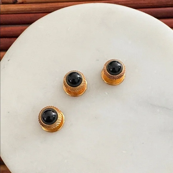 Gold Tone Men's Shirt Studs Blue Cabochon Accent