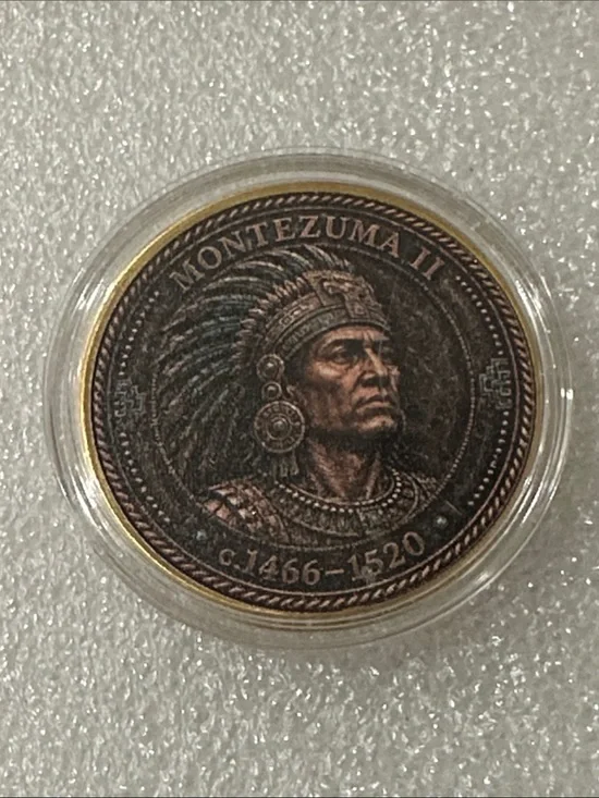 Montezuma II Commemorative Coin - Bronze and Gold Tones