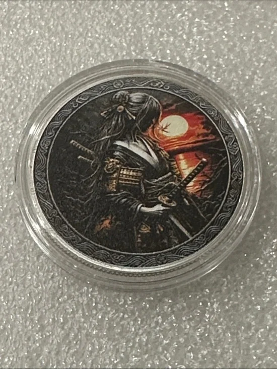 Samurai Art Coin Display - Black and Red Sunset Design