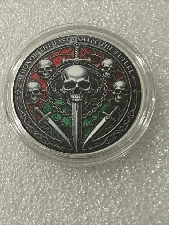 Skull & Swords Challenge Coin - Red and Green Accents