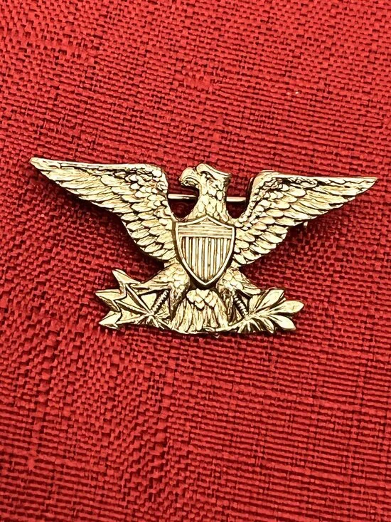 WWI US Army Colonel War Eagle Rank Insignia Pin Vintage Silver Unmarked C-Clasp