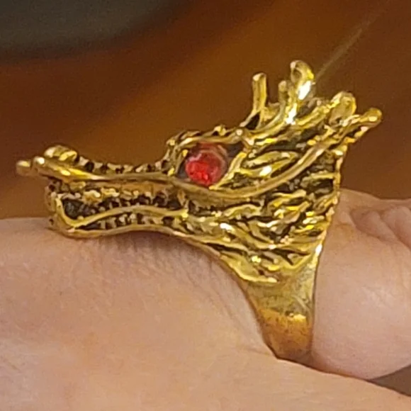 Gold Dragon Ring with Red Gemstone sz 10 unisex gothic viking gift