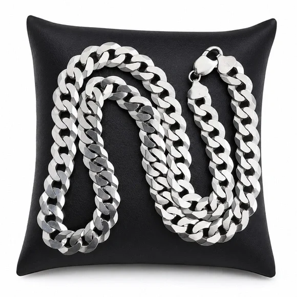 Men's 925 Sterling Silver Cuban Link Chain Necklace Size 24”  /  12MM
