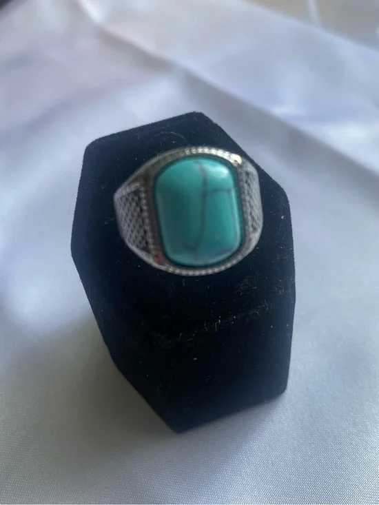 Turquoise Stone Silver-Tone Statement Ring