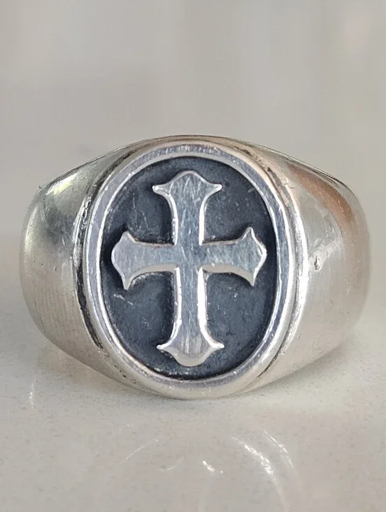 Retired James Avery Heavy Mens Silver Cross Signet Ring Size 11