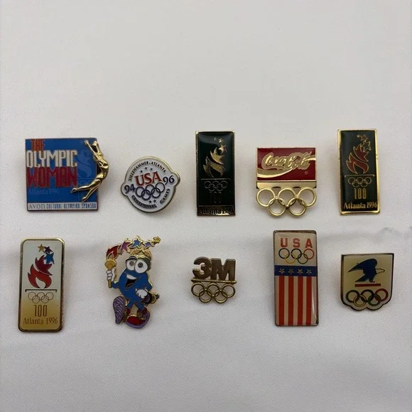 Lot Of 10 Mixed Atlanta Olympics Summer Games Torch Izzy 3M Lapel Hat Pins A2‎