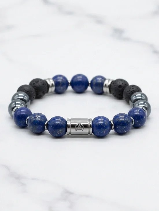 Altius Lapis Lazuli, Lava Rock & Hematite Beaded Stretch Bracelet — Handmade