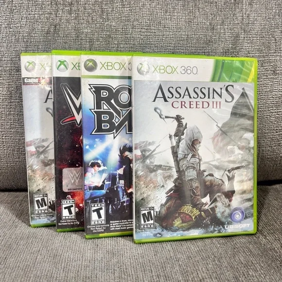 Xbox 360 Game Lot of 4 Assassins Creed 3 Rock Band W2K16