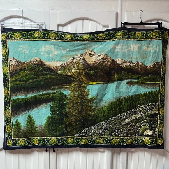60s Mountain Scenic River Valley Tapestry Vintage Outdoor Climbing