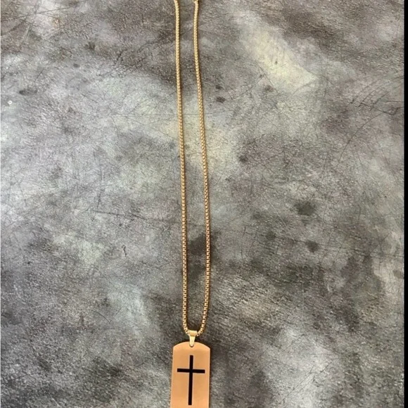 NWOT, Men's like gold cross necklace with message on the back - Joshua 1:9
