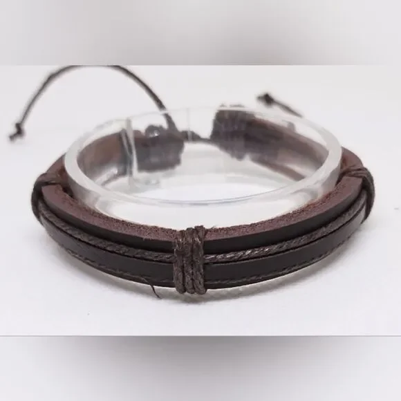 Men's leather bracelet layered brown new e50‎