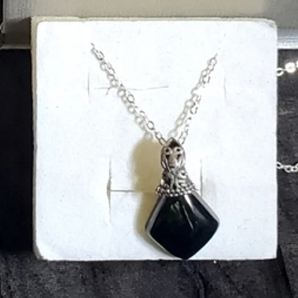Black Jadeite Jade Pendant Platinum Over Sterling Silver