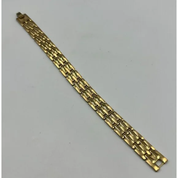 Stainless Steel Bracelet Men Gold Tone Brick Link Pattern 8.5 Inch