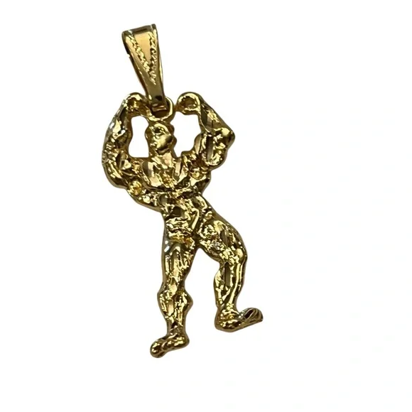Gold Tone Male Figure 1.5” Pendant Fitness Strongman Body Builder Gym‎ Charm
