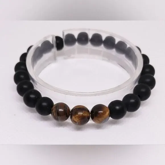 Men's‎ bracelet beaded beads brown new e77