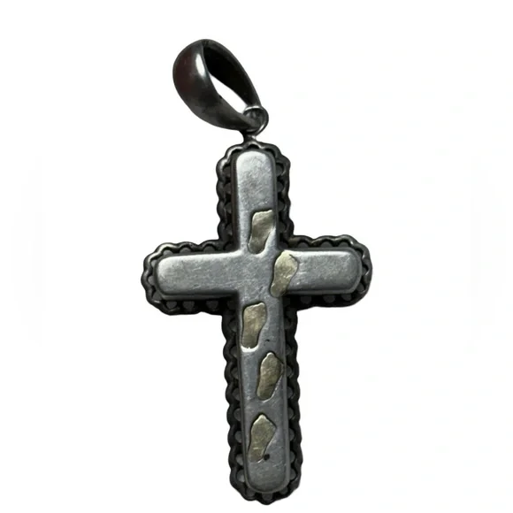 14k Gold & Sterling Silver JCM 3 Dimensional Footsteps Cross Religious Pendant