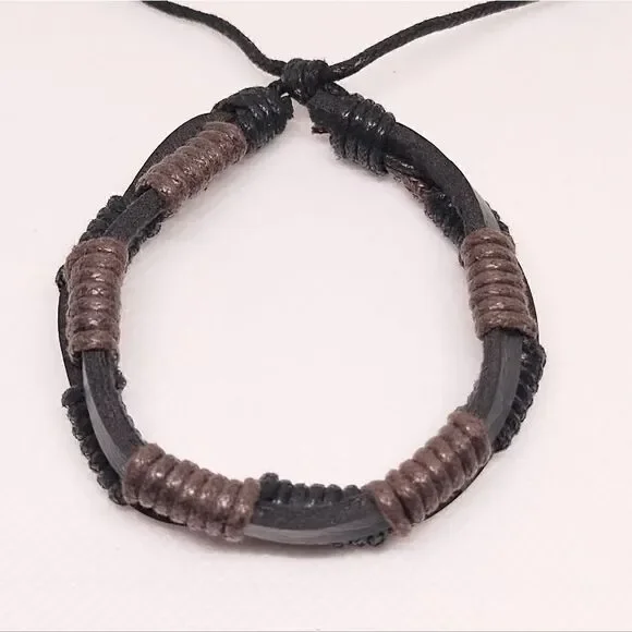 Men's bracelet leather layered brown new d88‎