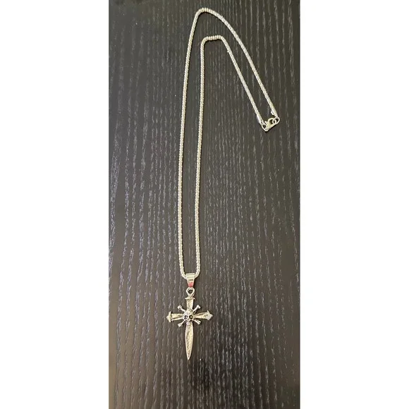 Gothic Dagger Cross Skull Pendant‎ Necklace Silver Tone Chain