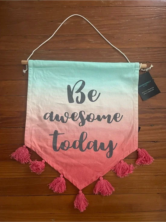 Cynthia Rowley Mint to Coral Ombre 'Be Awesome Today' Wall Banner