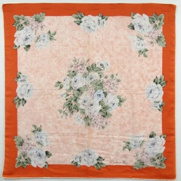 Authentic Christian Dior Floral scarf silk[Used]