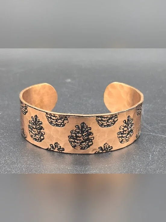 Hammered Etched Copper Cuff Bracelet