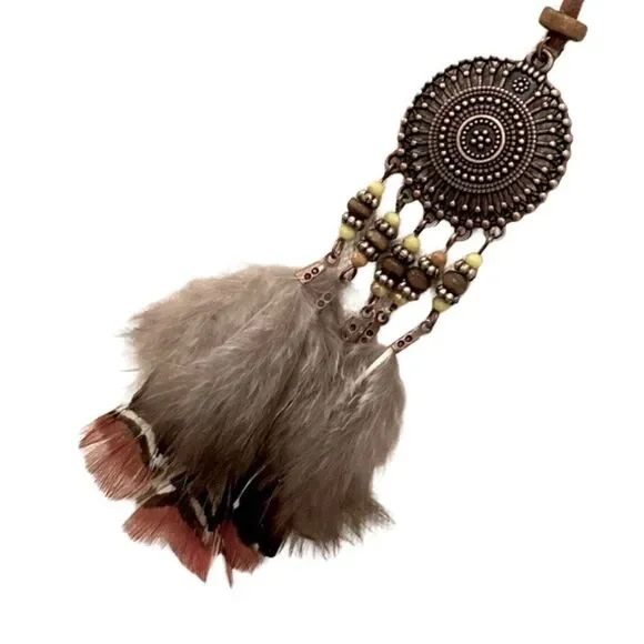 Men’s Kai Boho Feather & Tassel Beaded Long Necklace -  Tribal Statement Pendant
