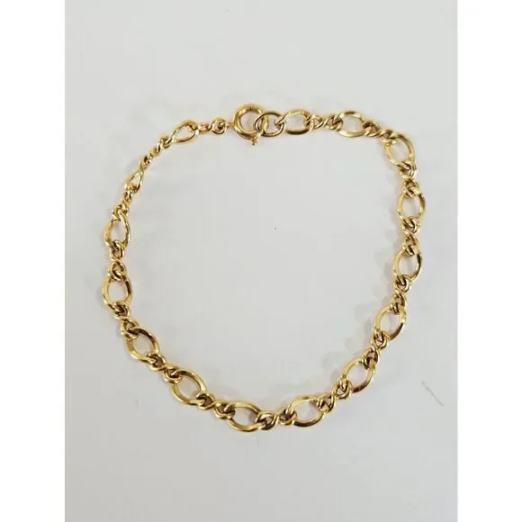 Vintage 12K Gold Filled Signed Polished Infinity Figaro Chain Link Bracelet 7