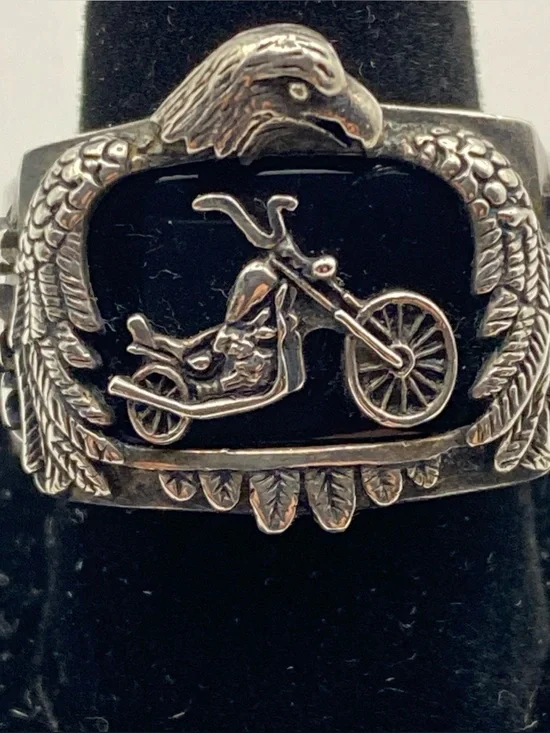 925, Sterling Silver Bradford Exchange Eagle Motorcycle Ring Size 11 Ride Hard