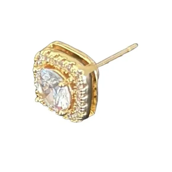 14k Gold Plated CZ Studs – .3” Square Cushion Halo Earrings for Men